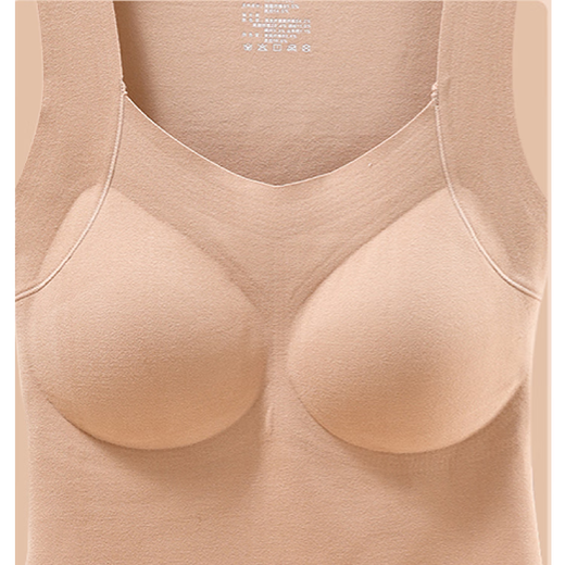Qijian Women's cashmere light, comfortable and soft skin warm slim fit with chest pad vest Khaki XXL