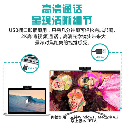 VIZOLINK 电视摄像头1080P高清像素适配智能电视内置降噪麦克风电视视频通话免驱即插即用 1080P W2C丨定焦