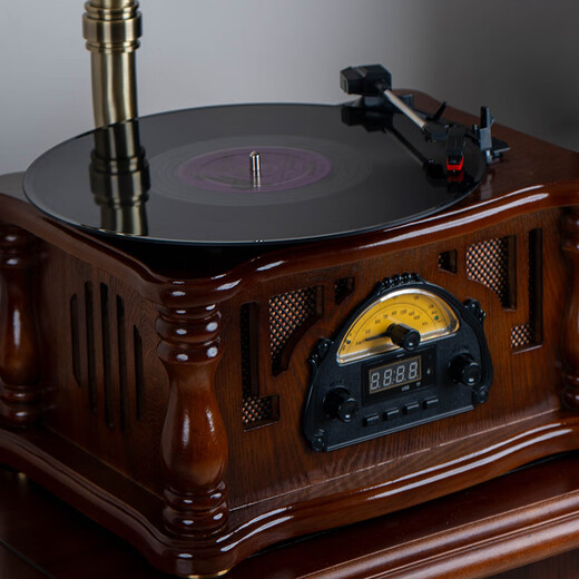 Jinmo retro gramophone mini small vinyl record player Bluetooth old antique flow sound machine solid wood gramophone S7 CS7 brown - rechargeable and plug-in dual-use - free genuine records