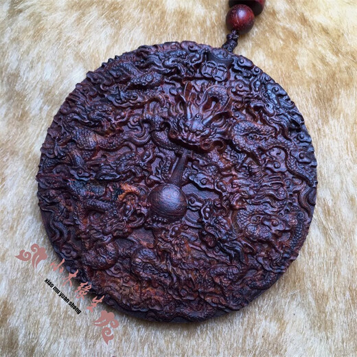 小木缘生 海南黄花梨老料紫油梨九龙吐珠吊坠牌红木雕刻项坠车挂挂饰 一块