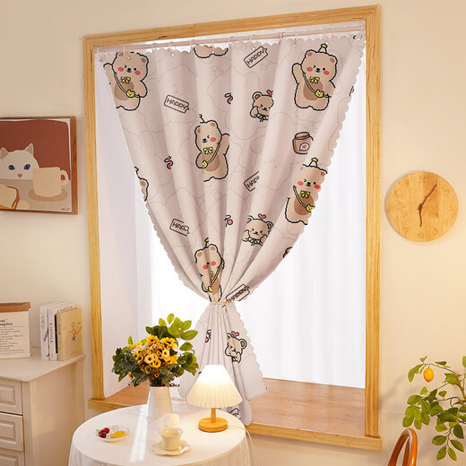 Yinmai no-punch simple small curtain telescopic rod complete set of blackout and sunshade cloth Velcro self-adhesive rental short pineapple-hanging ring style 1.8m*2.0m width and height (bifold)