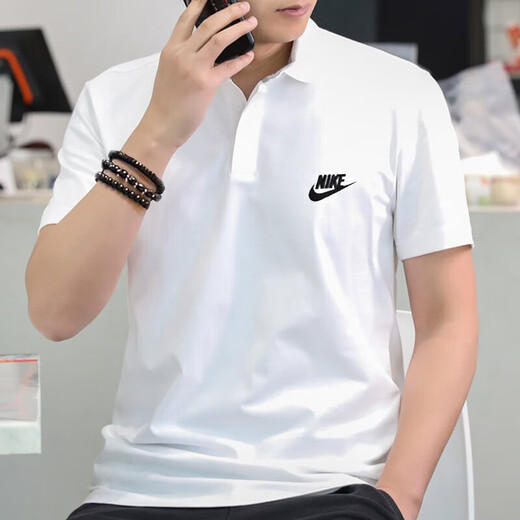 Nike (NIKE) T-shirt men's 2024 autumn men's short-sleeved lapel POLO shirt breathable casual tennis white pure cotton short-sleeved men FN3895-100/big/white L