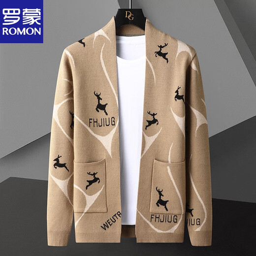 
ROMON knitted cardigan jacket for men spring and autumn 2025 new style sweater trendy casual handsome spring clothes WE9929 black 4XL