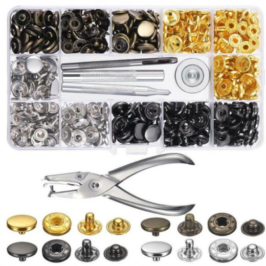 Herramienta de instalación de garras de polvo imperial de cinco llaves Punch Metal Metal de cuatro cierres de hebilla de cuatro cierres Botón Botón Botón Oculto Ropa 4 Colors 10 Sets + Punch Punch Punch 655# (ropa de 10 mm)