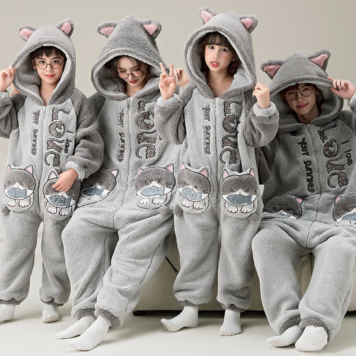 Liebeswörter junger Menschen, Eltern-Kind-Pyjama, Herbst- und Winter-Strampler, langärmeliges Korallenletter, Familie, drei und vier, Familiendekoration, Kinderheimkleidung, YPF3890 Kätzchen, L, männlich L (110-135 Jin [Jin gleich 0,5 kg]))