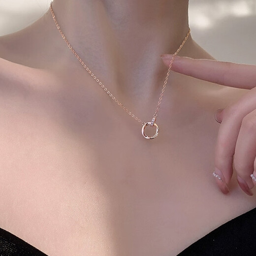 Warme Farben Double Ring Möbius Pure Silver Necklace Women's Ring Circle Clavicle Chain Women's Pendant Birthday Gift for Wife Silver