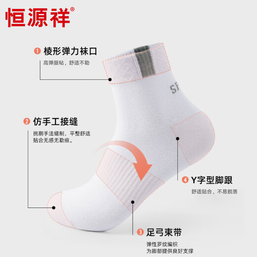 Hengyuanxiang Socks Men's Socks 5 pairs of pure cotton and antibacterial medium socks men's spring and summer pure white sports socks 5 pairs of pure white single size
