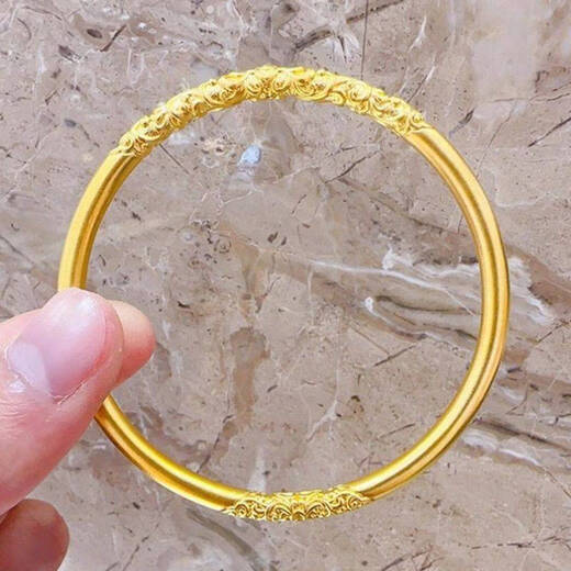 Sanskrit old Phoenix gold shop style curly grass pattern bracelet ancient method inheritance 999 gold plated pure silver gold wrapped silver bracelet plain ring