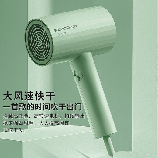 飞科高速电吹风机家用负离子护发大风力速干低音便携式宿舍学生用吹风 FH6296绿色1800W不可折叠