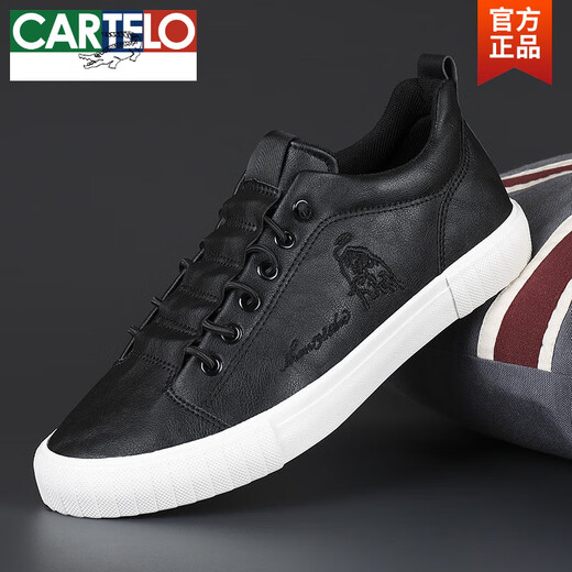 CARTELO spring and autumn 2025 new men's shoes trendy leather shoes low-cut sneakers waterproof versatile business casual autumn comfortable soft leather 21841 all black 41