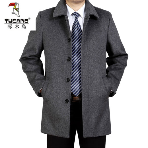 Specht (Tucano) mittlerer und älterer Wolljacke für Herren Herbst und Winter mittelgroße Daddy-Wolle Cashmere Mantel plus samtdicker Jacke dunkelgrau [mittelgroß] Zmn1317 [nicht hinzugefügt 170/m