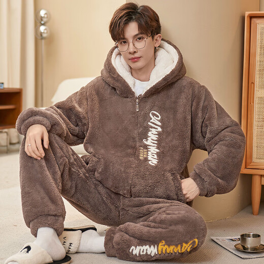 NO DIE Pajamas Men's Coral Velvet Winter Thickened Velvet 2025 New Youth Large Size Autumn and Winter Home Clothing for Boys 829 Buttons