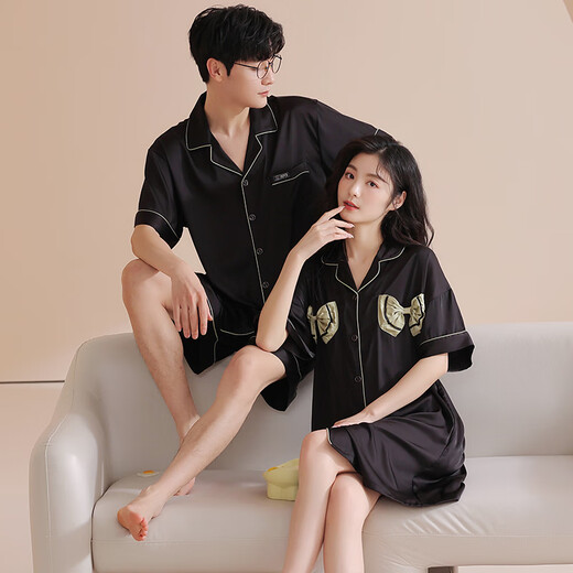 
From the mood couple pajamas for women ice silk summer short-sleeved shorts home clothes men pajamas couple suit one men and one women suit CLS 6210 2XL men [height 180-185 weight 160-180Jin [Jin equals 0.5 kg]]