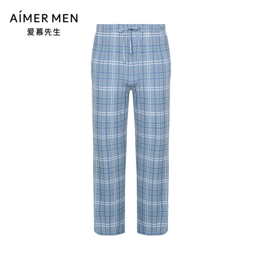 AIMER Men [mismo modelo en el centro comercial Shopping] 22SS Disfrute de pantalones caseros sedosos Pajamas New Spring and Summer NS42F683 Light Blue Plaid YH5 3XL 185