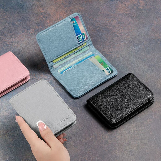 Jingjia Card Bag Herren-Ultra-dünner einfacher Kartenbeutel Frauen Multi-Card-Kartenkartenkarten Hülle Anti-Demagnetisierung kleiner Karten-Clip-Führerschein Lederhülle Hellblau tragbare Kartenbeutel