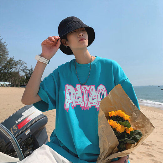 7-quarter sleeve T-shirt men ins trendy brand Hong Kong style couple loose clothes half-sleeved trend summer oversize national trend T-shirt SN1156 695 orange red S [collect priority delivery]
