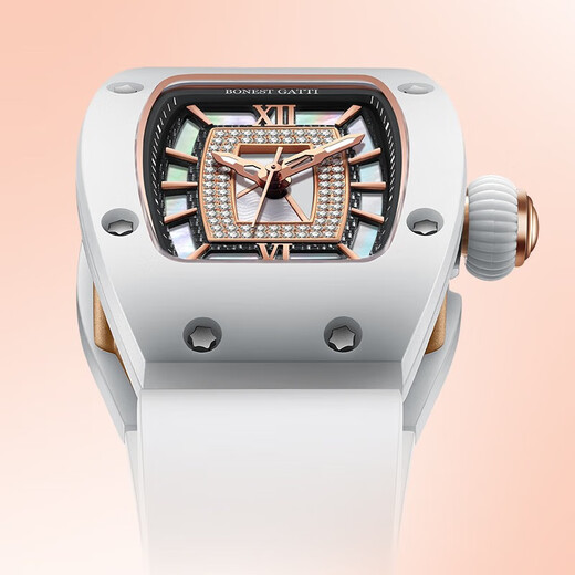 Bugatti (Bonest Gatti) Watch Phantom Serie Frauen Mode Automatische mechanische Uhren geben dem Jubiläum der Freundin Valentinstag Geburtstagsgeschenk BG9906-L1 Keramik Weiß