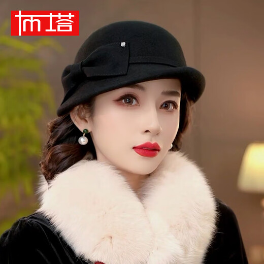 PTAH2024 autumn and winter new style dome shaped top hat sheep wool curled retro warm fashion beret hat black