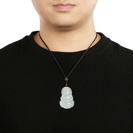 Phoenix Jewelry Natural Chalcedony Guanyin Pendant Men's Ice Jade Pendant Bodhisattva Necklace Holiday Birthday Gift