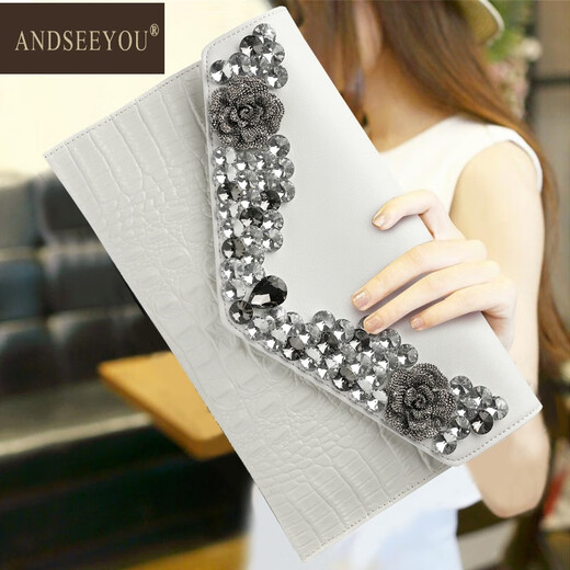 
ANDSEEYOU Fashion Bag Women's 2025 New Leather Clutch Women's Banquet Dress Bag Diamond Clothing Cropped Women's Dinner Bag White