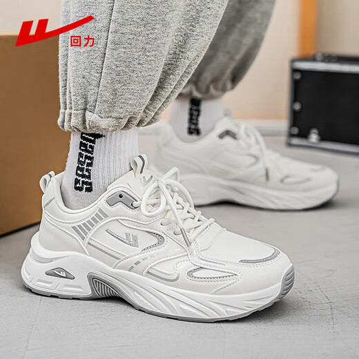 Warrior official men's shoes, sports shoes, men's trendy and versatile autumn and winter men's leather casual shoes, men's dad shoes, men's beige 42