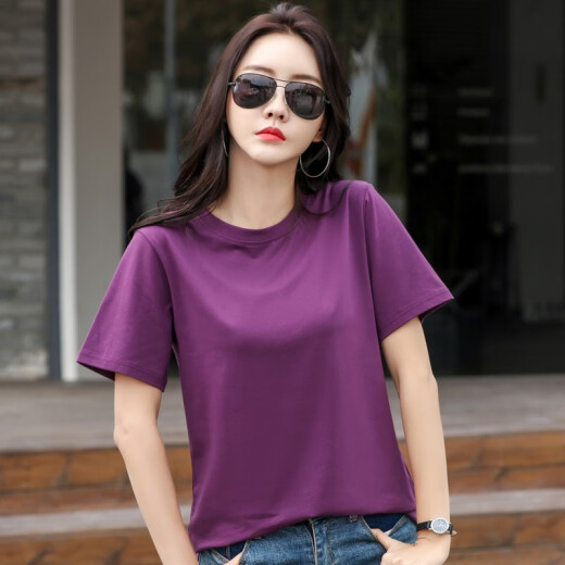 DGPZ短袖新品t恤女宽松上衣服韩范半袖丅恤上衣XX601 紫色X719款 L （宽松款130-145斤）