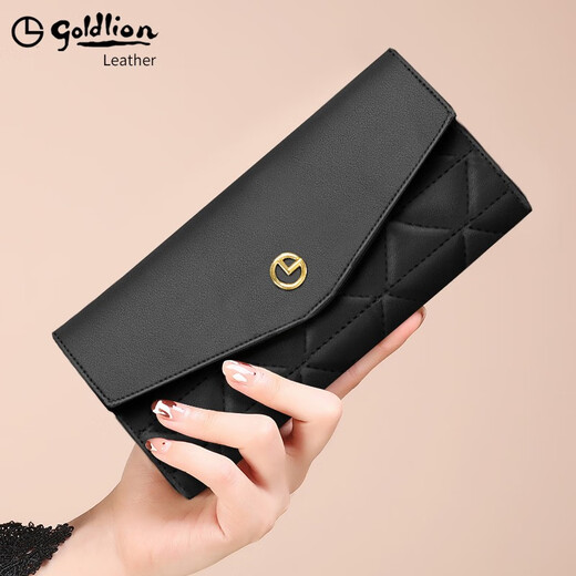 Goldlion Women's Long Long Chinese Valentine's Gift for Girlfriend Genuine Leather Fashion Tendencia 30% de descuento en la billetera de mujeres Regalo Día de la Mujer [Negro]