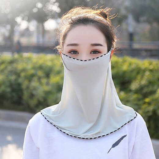 Shanda [two packages] ear-mounted sunscreen mask for women in summer ice silk scarf outdoor riding mask face protection breathable sunshade neck scarf veil washable neck protection neck cover for women [solid color bean green + light gray] [two packages]