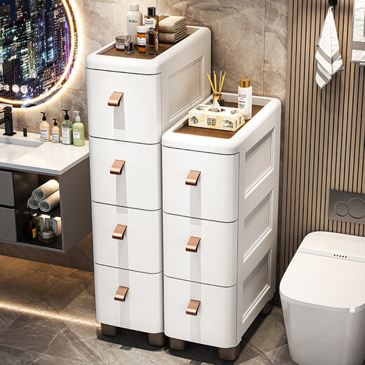 ME Thickened Seam Storage Cabinet Drawer-type Plastic Storage Cabinet Kitchen Multi-Layer Gap Cabinet Bathroom Waterproof Storage Cabinet 25CM Width - Simple White - Wooden Top 3 Layers