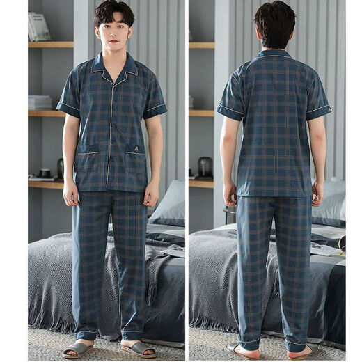 Nanjiren young half-sleeved cotton home clothing two-piece set for men's summer short-sleeved trousers pure cotton thin spring 2023 -R653 2XL