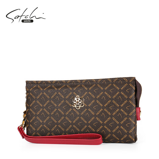 Satchi/Satchi Frauenbag Herbst und Winter Neue europäische und amerikanische Mode gedruckte Kupplungsbeutel kontrastierende Farbe langes Handgelenk Brieftasche SR46607-2fr braun/dunkelrot