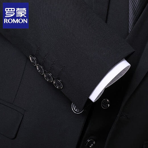 罗蒙西服套装男士商务修身西服男职业正装小西装男结婚礼服外套男 黑色双扣【西服+西裤+衬衫+领带+礼盒装】 XL /175【115-130斤】
