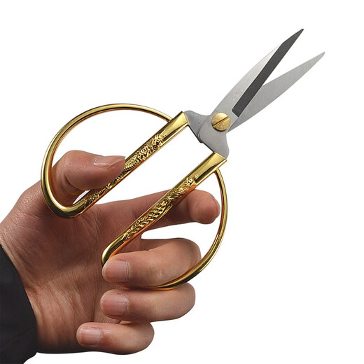 邓家刀不锈钢剪纸剪窗花专用尖头剪刀龙凤金色黄色裁缝剪子专业厨房手工 K44（中号）2号