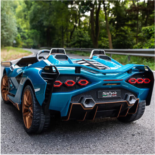 China Milan Borghini children's electric car toy car can sit in adults' remote control four-wheel two-seat child baby baby car, painted blue + 22v15A lithium battery + MP4 + double leather seat