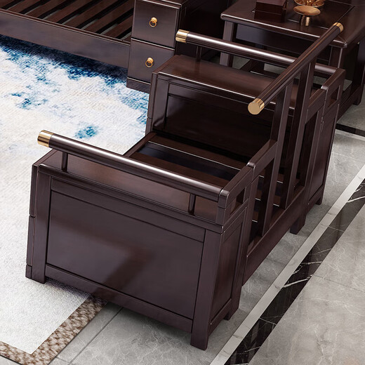 Salon de canapé en bois massif zihua Nouveau coin chinois Conccubine Fabbine combinaison meuble d'appartement de luxe léger haut de gamme 9902 siège à quatre personnes consécutives + tiroir table basse [cadre] couvercle de lin en coton