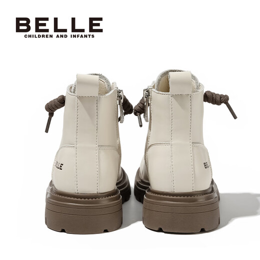 Belle's Children's Shoes Girls Martin Boots Autumn New Single Boots Boys Style British Short Short Boots All-Match Leather Boots Obsidian Black-Single DE3882 28