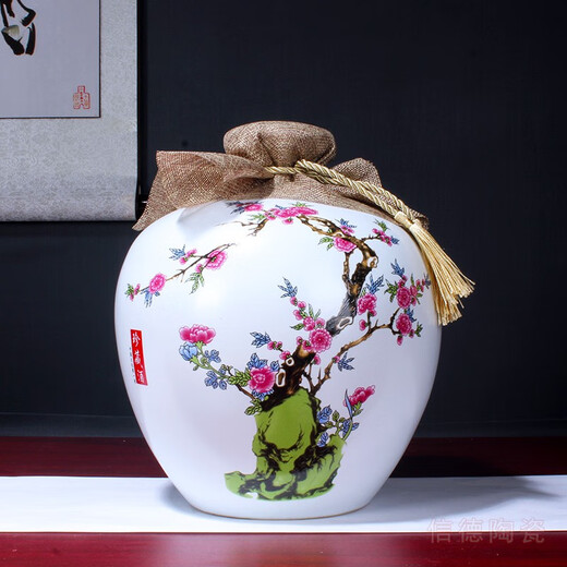 Empty Bottle Jingdezhen Ceramic Wine Bottle Wine Jar Sealed White Wine Bottle Wine Jug Wine Utensils Jar Ornament Decoration Free Wine Cloth Tassel Rope 10Jin Jin is equal to 0.5kg in matte white peony style (with wine cloth tassel)