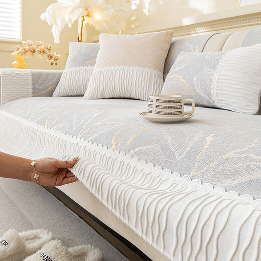 Guiyun light luxury high-end sofa cushion chenille for all seasons 2025 new anti-slip leather cushion sofa cover cover GY-Qianying-grey 90*70cm (backrest/armrest)