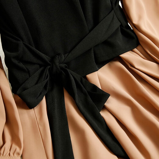 Shanidoluo large size women's clothing fat sister spring and autumn style slimming medium length fake two-piece fat mm belly-covering chiffon dress 16788 khaki 2XL recommended 120-140Jin [Jin equals 0.5 kg] to wear