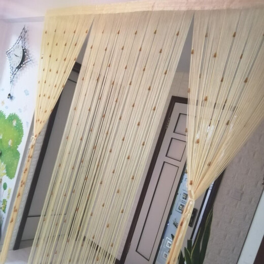 BPE door curtain partition Fengshui curtain entrance door gourd line curtain bead curtain crystal bead line curtain hanging curtain decorative curtain champagne color width 1 meter * 2 meters high Single layer encryption