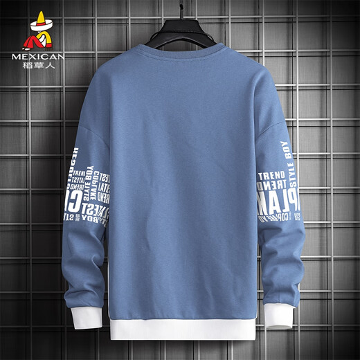 Scarecrow (MEXICAN) sweatshirt men's spring and autumn trendy loose long-sleeved T-shirt teenagers round neck tops haze blue L