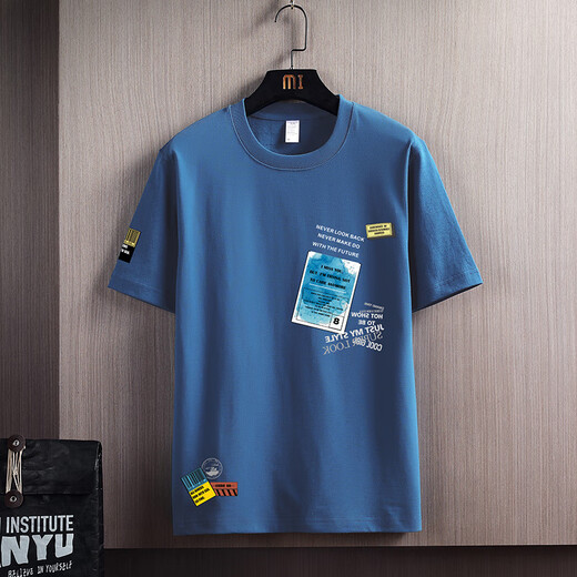 柏乐迪青少年夏装男童T恤韩版12-15岁初高中学生上衣14中大儿童纯棉短袖 T9926蓝色 175 2XL(130-145斤)