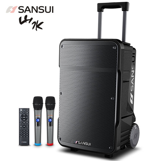 SANSUI A12 outdoor mobile karaoke high-power singing square dance trolley speaker Bluetooth outdoor performance subwoofer all-in-one machine high volume training shop audio A08 (8-inch speaker + dual microphones)