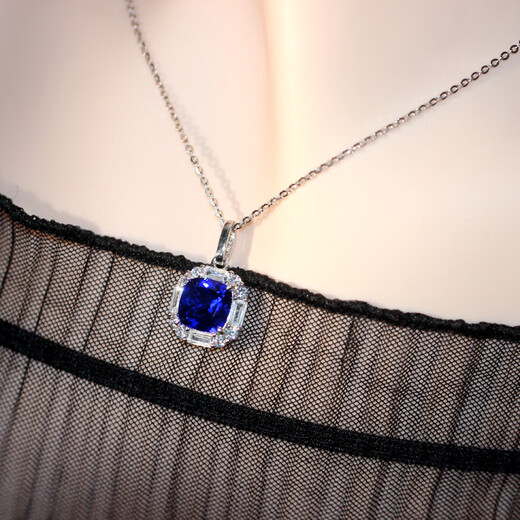 Ji Ge Square Cushion Sapphire Necklace Women's Tanzanite Pendant High Sensitivity Colored Jewelry Blue Jewelry 925 Silver Powder Melt