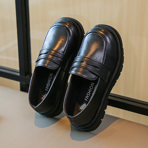 Muni boys leather shoes student soft sole children's black performance shoes spring and autumn little boy flower girl British style suit dress shoes black size 32 inner length 19.5cm