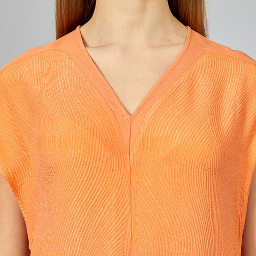 VOA JACQUARD CREPO CREPE NARANJA RED ROJO ENCHA DE MANA A LA MANGA CORTA VERSATILLO MULBRA DE MULBRA
