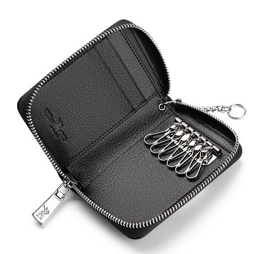 WILLIAMPOLO PAUL PAUL Echtes Leder -Schlüsselbeutel für Männer und Frauen Multifunktionaler Taillenbeutel Cowide Wallet Reißverschluss Auto Schlüsselkette Kaffeefarbe
