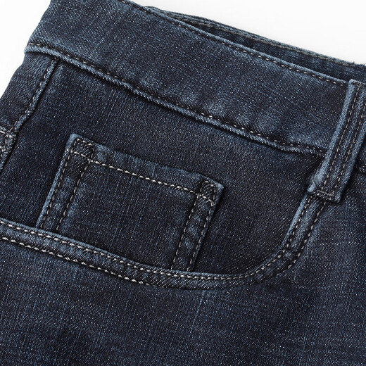 ROMON jeans men's spring and autumn thick cotton straight-leg deep crotch men's business casual pants versatile middle-aged and elderly daddy suit F3891 medium blue [added fleece] thickened 30