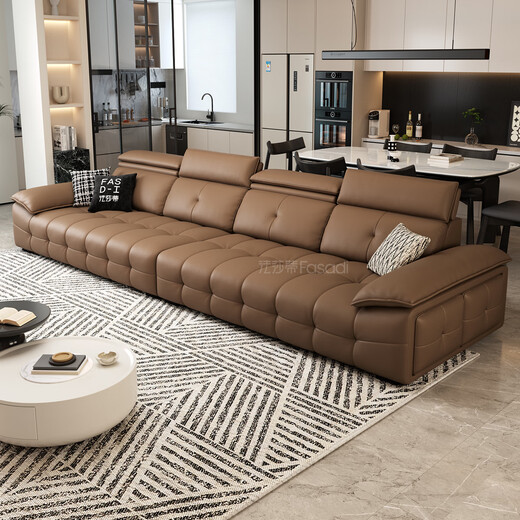 Fasati Italian minimalist piano key leather sofa living room light luxury modern large-sized sofa SF1214 leather 3 meters single arm single + double luxury version Q elastic sitting feeling 2.8mm thickened semi-green first layer cowhide