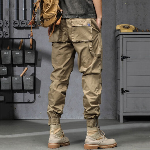 Pantalones de trabajo de longitud de pie de Gu Xiansen Pantalones de gran tamaño de gran tamaño y otoño Pantalones Harem Harem Harem Pantalones largos de hombres Khaki 679 [Estilo delgado] 38 [Peso 185-200 Jin [Jin equivale a 0.5 kg]]